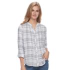 Women's Croft & Barrow&reg; Plaid Pintuck Shirt, Size: Xs, Light Grey