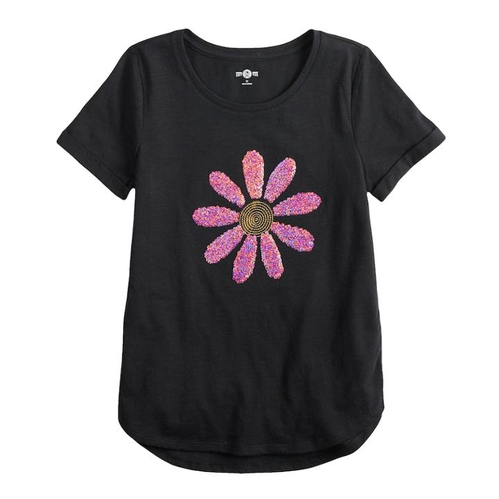 Girls 7-16 & Plus Size So&reg; Flip Sequin Rolled Cuff Tee, Size: 16, Black