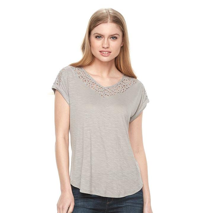 Women's Apt. 9&reg; Lace Dolman Tee, Size: Xxl, Grey