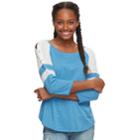 Juniors' So&reg; Lace-up Shoulder Baseball Tee, Teens, Size: Medium, Med Blue