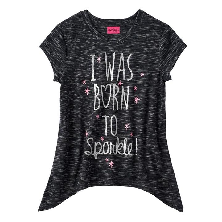 Girls 4-6x I Was Born To Sparkle Shark Bite Tee, Girl's, Size: 6, Grey (charcoal)