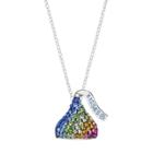 Sterling Silver Rainbow Crystal Hershey's Kiss Pendant Necklace, Size: 18, Multicolor