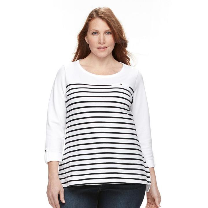Plus Size Croft & Barrow&reg; Roll-cuff Tee, Women's, Size: 3xl, White