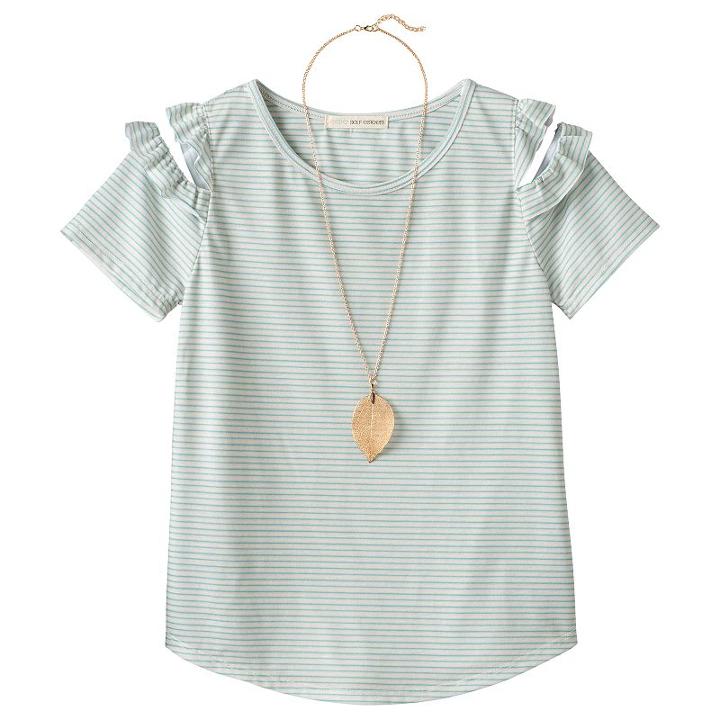 Girls 7-16 & Plus Size Self Esteem Patterned Cold Shoulder Top With Necklace, Girl's, Size: L Plus, White Oth
