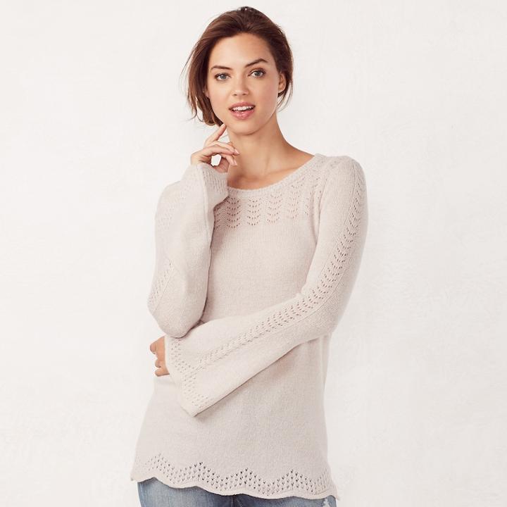 Women's Lc Lauren Conrad Pointelle Crewneck Sweater, Size: Large, Purple