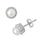 Sterling Silver Freshwater Cultured Pearl And Diamond Accent Frame Stud Earrings, Women's, White