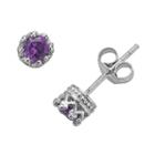 Junior Jewels Sterling Silver Amethyst Crown Stud Earrings - Kids, Girl's, Purple