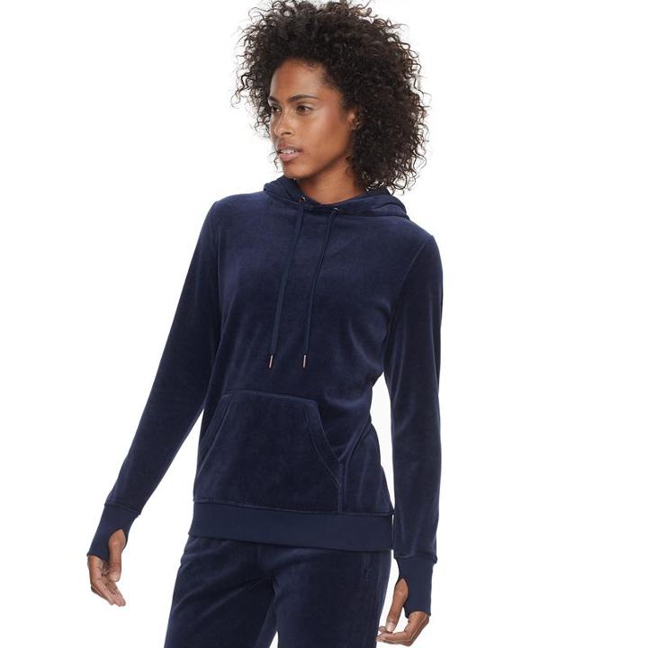 Women's Tek Gear&reg; Velour Hoodie, Size: Large, Dark Blue