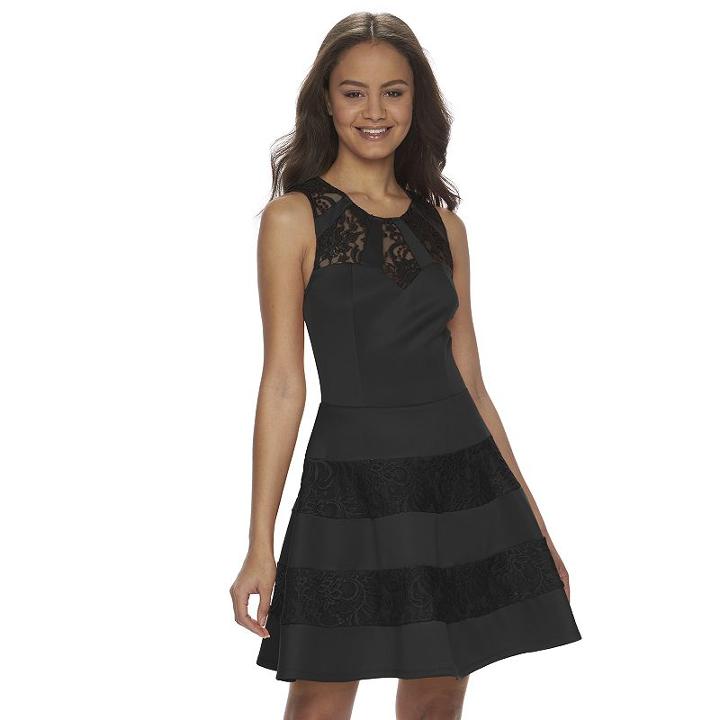 Juniors' Trixxi Illusion Scuba Skater Dress, Girl's, Size: Xl, Black