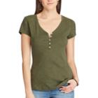 Women's Chaps Lace Yoke Henley, Size: Medium, Green