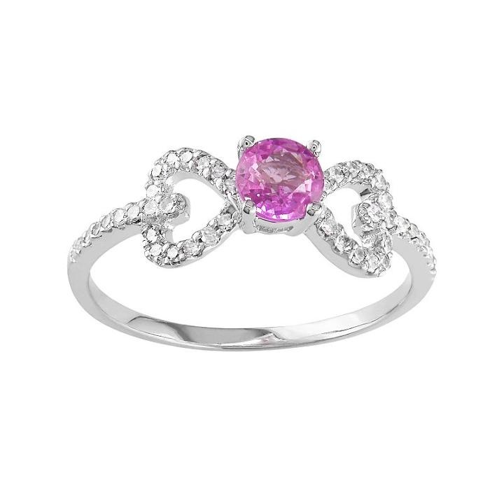 10k White Gold 1/5-ct. T.w. Diamond & Pink Sapphire Bow Ring, Women's, Size: 8