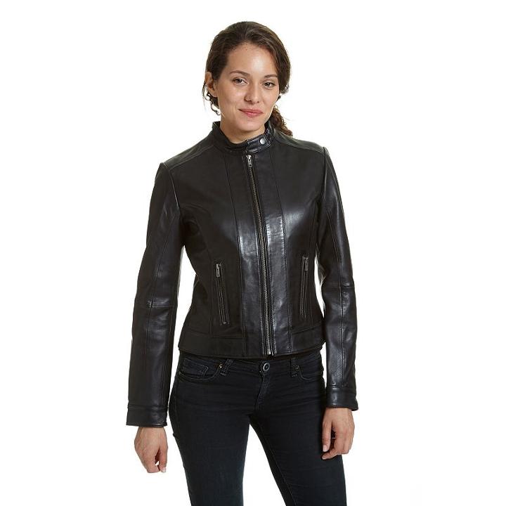 Women's Excelled Leather Scuba Jacket, Size: Medium, Black