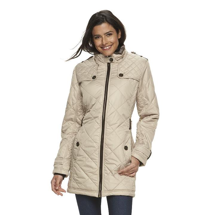Women's Weathercast Quilted Hooded City Walker Coat, Size: Small, Dark Brown
