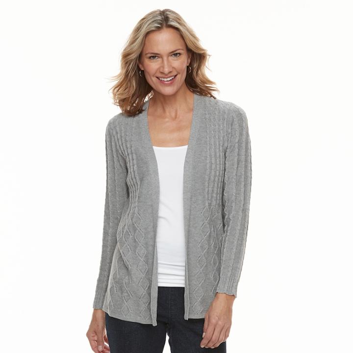 Women's Croft & Barrow&reg; Cable-knit Cardigan, Size: Large, Med Grey