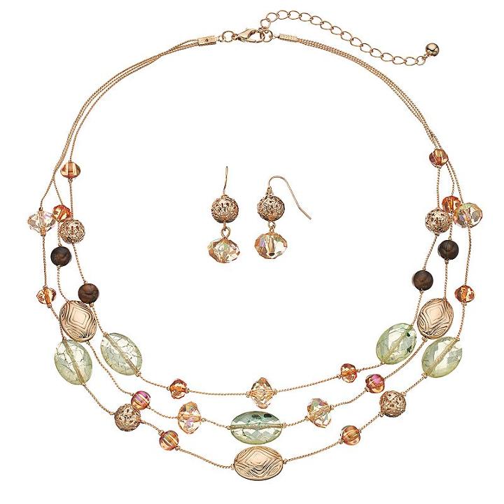 Beaded Multi Strand Necklace & Drop Earring Set, Women's, Multicolor