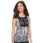 Women's World Unity Crochet Yoke Print Tank, Size: Xxl, Grey (charcoal)