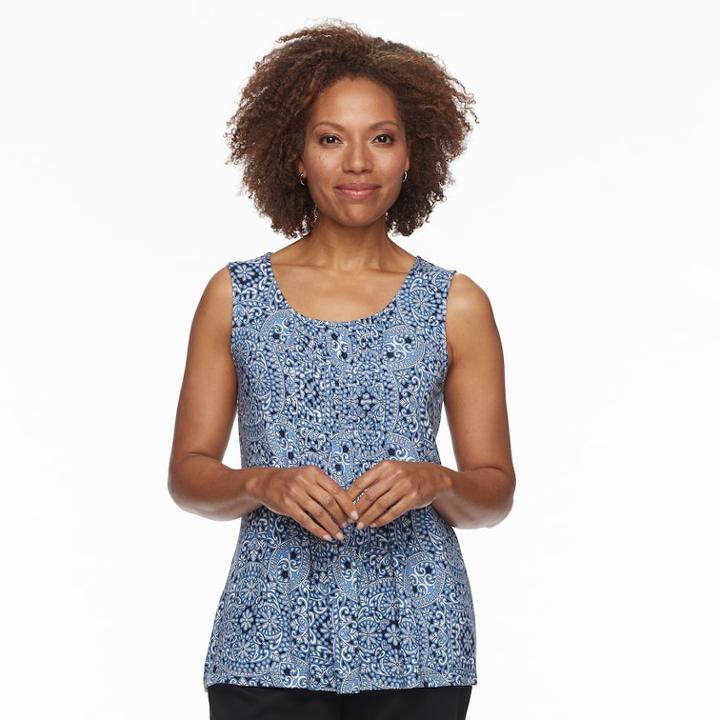 Petite Croft & Barrow&reg; Pintuck Tank, Women's, Size: L Petite, Dark Blue