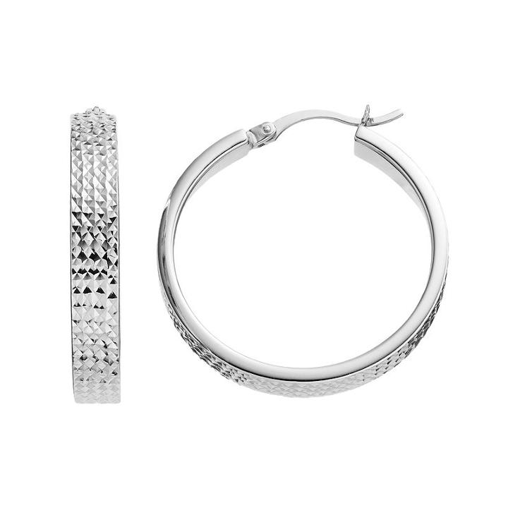 Platinum Over Silver Textured Hoop Earrings, Women's, Grey