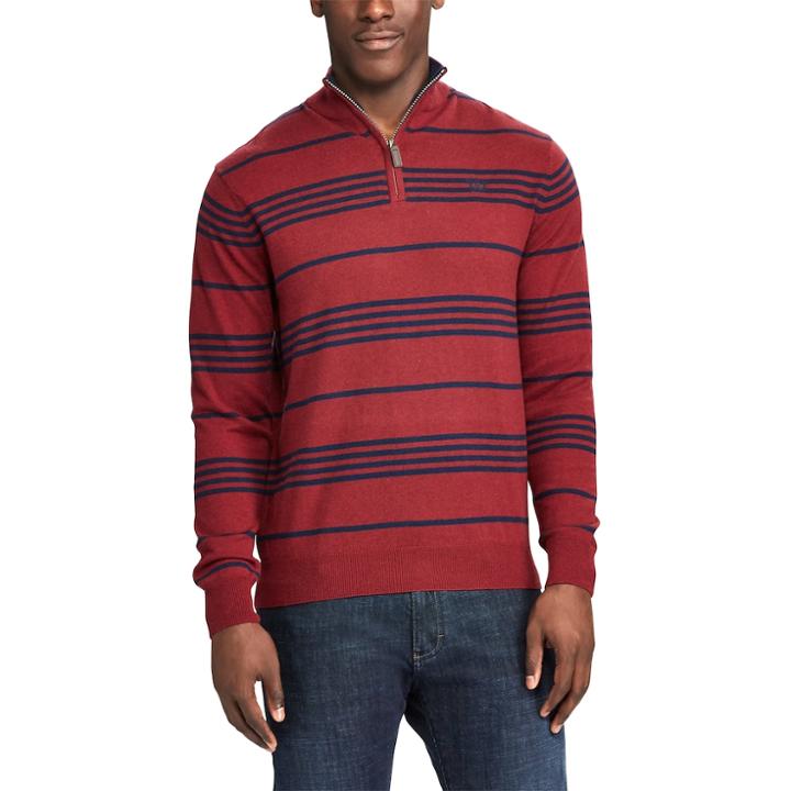 Men's Chaps Classic-fit Striped Quarter-zip Sweater, Size: Xl, Red