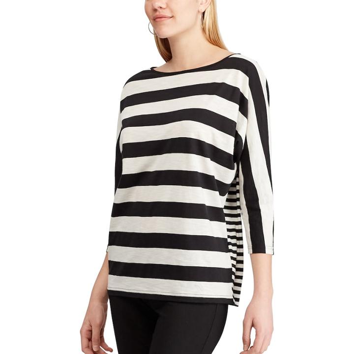 Petite Chaps Striped Dolman Top, Women's, Size: L Petite, Black