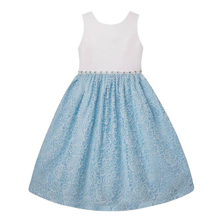 Girls 7-16 American Princess Rhinestone Waist & Lace Skirt Dress, Size: 16, White Oth