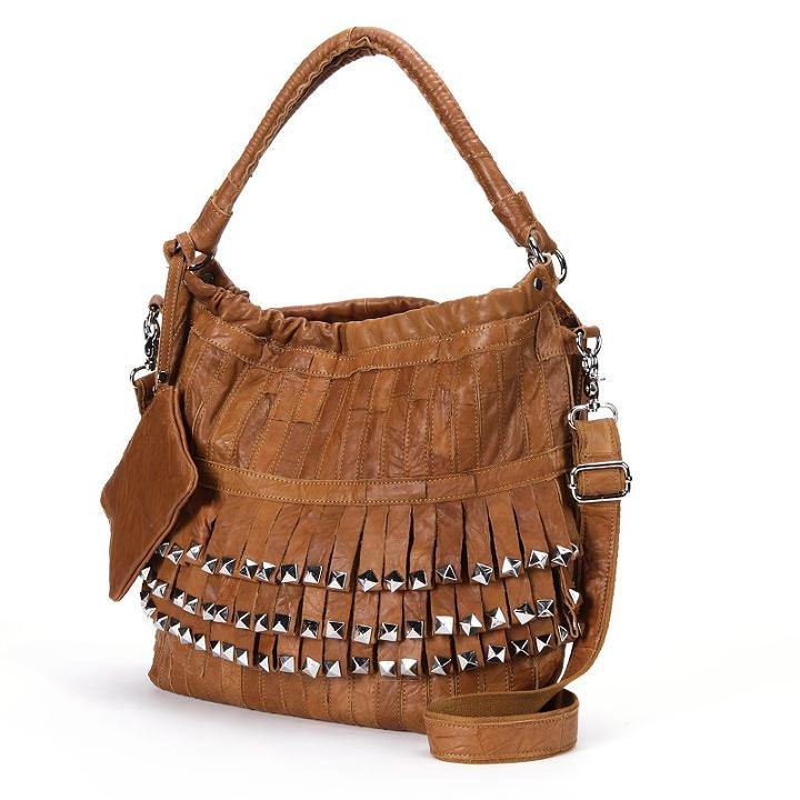 Amerileather Tutu Studded Leather Patchwork Shoulder Bag, Women's, Brown