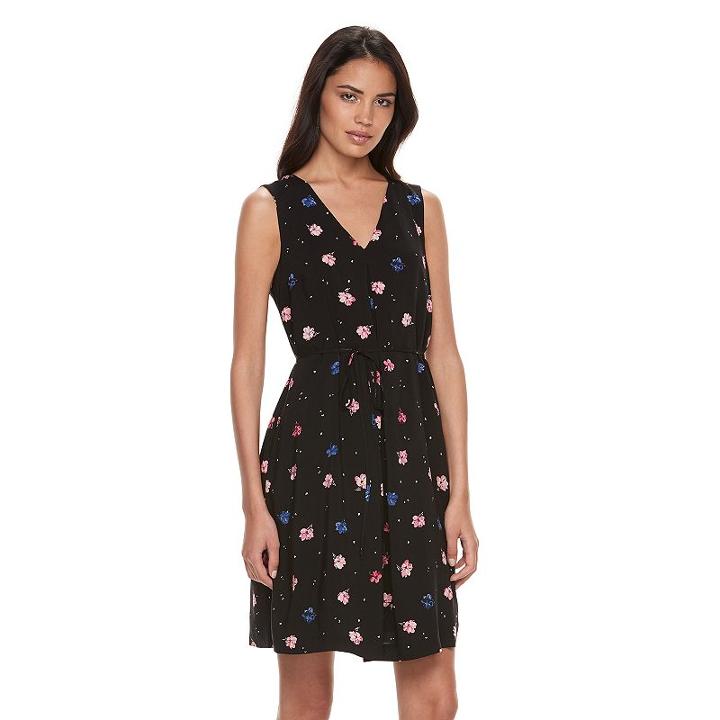 Women's Elle&trade; Floral Pleat Fit & Flare Dress, Size: Large, White