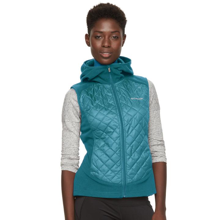 Women's Columbia Warmer Days Fleece Hooded Vest, Size: Xl, Lt Green