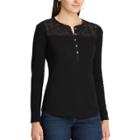 Women's Chaps Lace-trim Henley Shirt, Size: Xl, Black