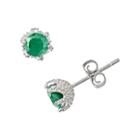 Sterling Silver Emerald Stud Earrings, Women's, Green