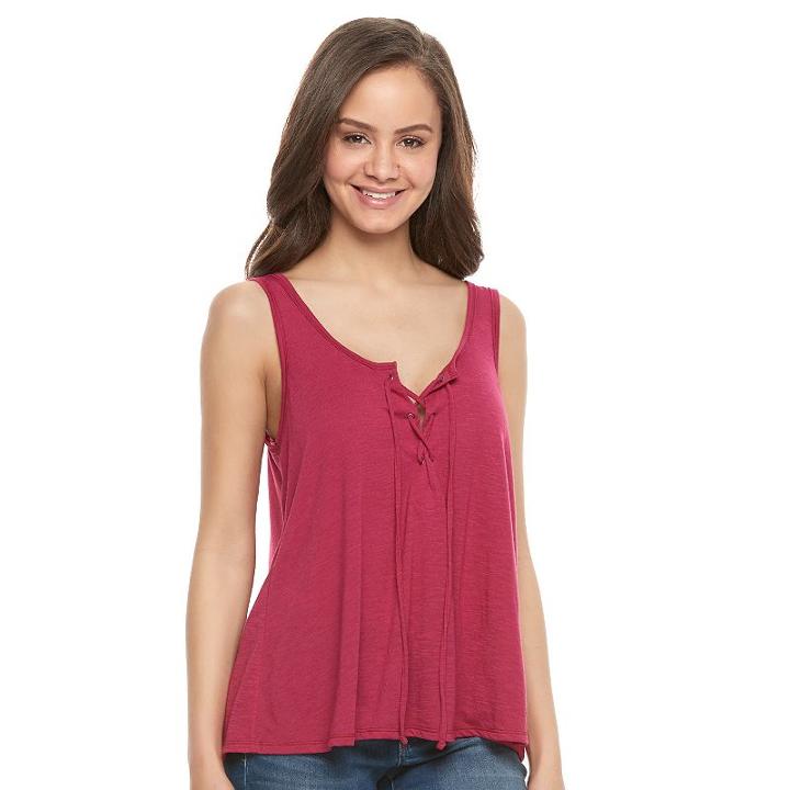 Juniors' So&reg; Lace-up Front Tank, Girl's, Size: Medium, Pink
