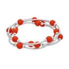 Beaded Curved Bar Stretch Bracelet Set, Women's, Brt Pink