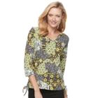 Women's Caribbean Joe Medallion Drawstring V-neck Tee, Size: Large, Oxford