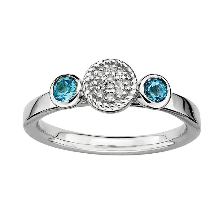 Stacks And Stones Sterling Silver Blue Topaz And Diamond Accent Stack Ring, Women's, Size: 9