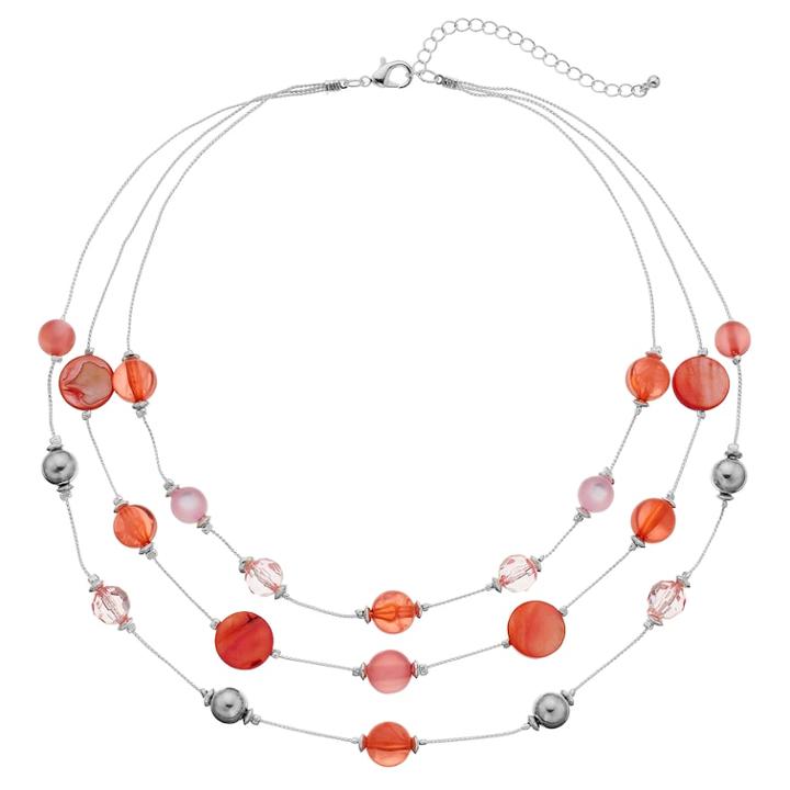 Peach Bead Multi Strand Illusion Necklace, Women's, Pink