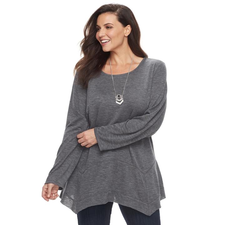 Plus Size Apt. 9&reg; Scalloped Hem Hatchi Top With Necklace, Women's, Size: 2xl, Dark Grey