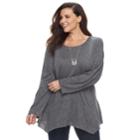 Plus Size Apt. 9&reg; Scalloped Hem Hatchi Top With Necklace, Women's, Size: 2xl, Dark Grey