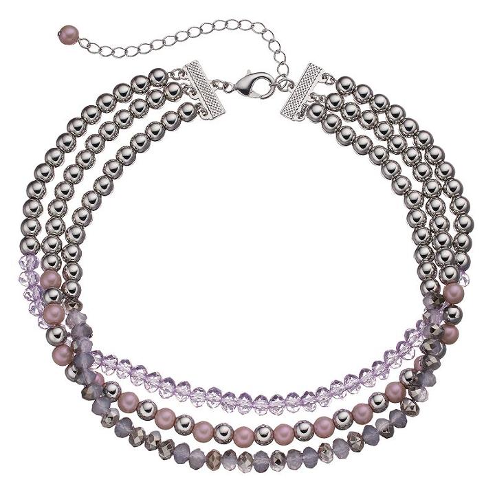 Purple Beaded Multi Strand Choker Necklace, Women's, Med Purple