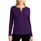 Women's Chaps Ruffle-trim Henley, Size: Large, Purple