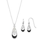 Sterling Silver Mother-of-pearl & Onyx Filigree Teardrop Jewelry Set, Women's, Black