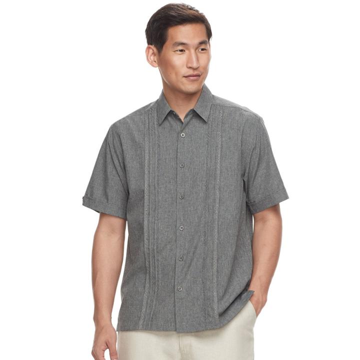 Men's Havanera Classic-fit Chambray Embroidered Panel Button-down Shirt, Size: Large, Silver