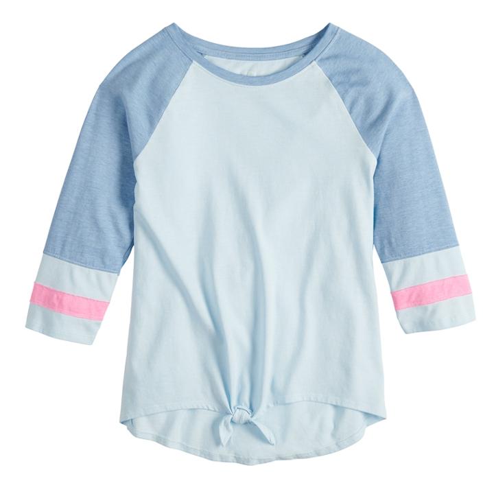 Girls 7-16 So&reg; Tie-front Raglan Varsity Tee, Size: 10, Light Blue