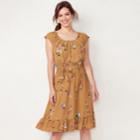 Women's Lc Lauren Conrad Pleated Midi Dress, Size: Large, Beig/green (beig/khaki)