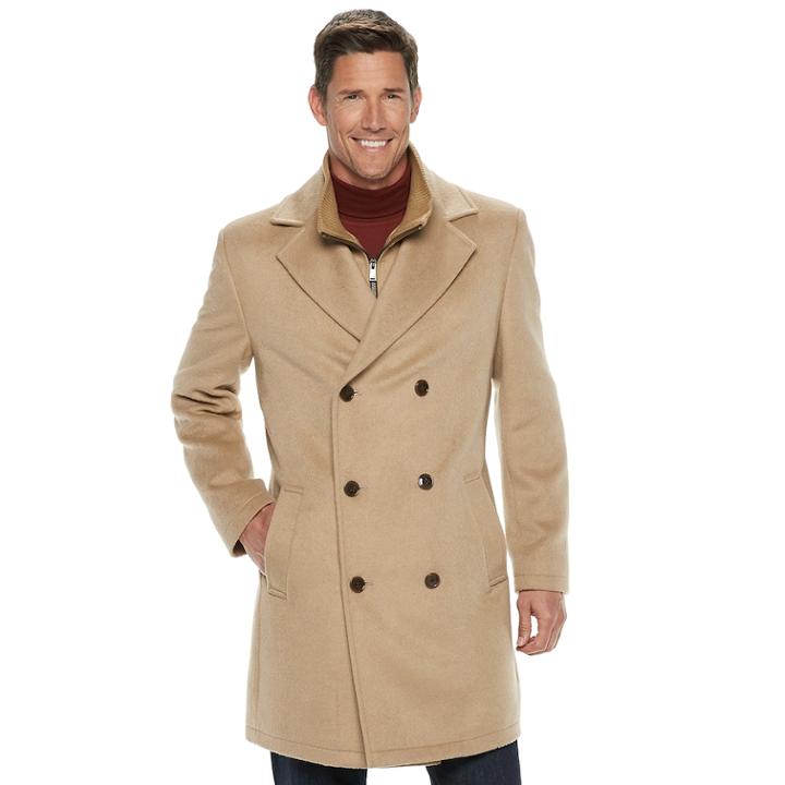Men's Chaps Classic-fit Wool-blend Double-breasted Coat, Size: 46 Long, Lt Beige