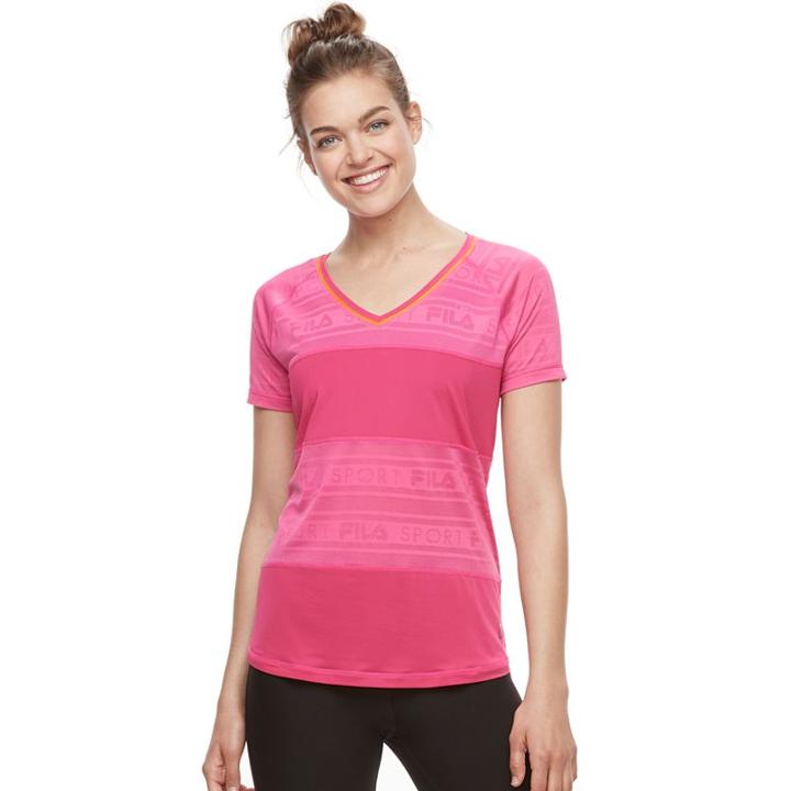 Women's Fila Sport&reg; Jacquard Contrast V-neck Tee, Size: Xl, Med Pink