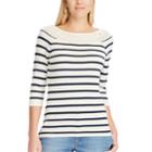 Women's Chaps Striped Lace-trim Sweater, Size: Medium, White