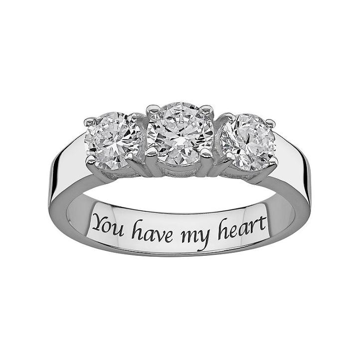Sweet Sentiments Cubic Zirconia 3-stone Engagement Ring In Sterling Silver, Women's, Size: 10, White