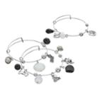Dog Person Bone & Paw Print Charm Bangle Bracelet Set, Women's, Black