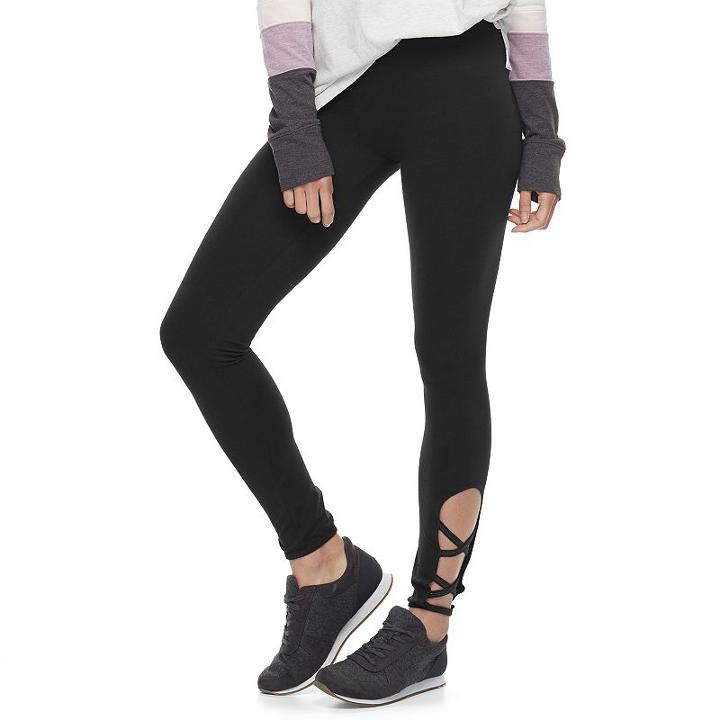 Juniors' So&reg; Strappy Hem Yoga Leggings, Teens, Size: Large, Black