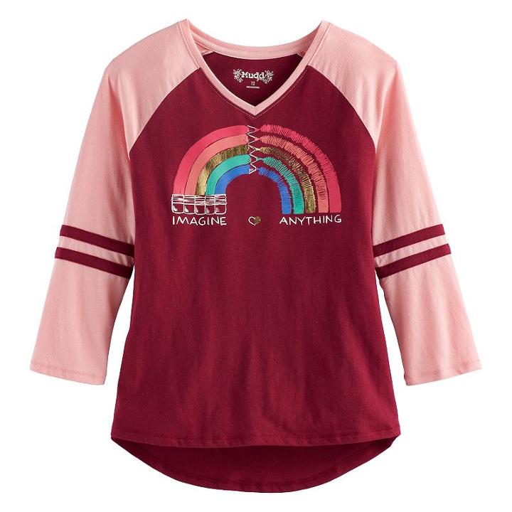 Girls 7-16 & Plus Size Mudd&reg; 3/4-sleeve High-low Hem Graphic Tee, Size: 18 1/2, Red
